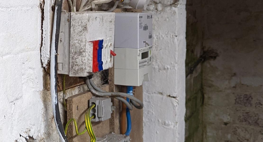 Dangerous Old fuse board in cellar with junction box and old wiring with no RCD protection