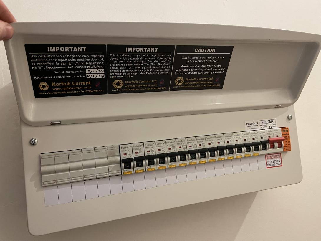 Consumer unit installed by a domestic electrician in Norwich